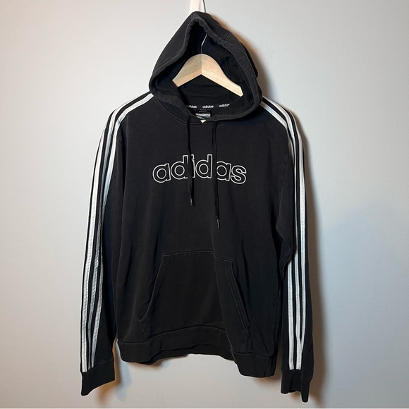 Adidas Essentials 3 Stripes Pullover Hoodie Sweatshirt Mens Sz M Black GJ9544 - Picture 1 of 7
